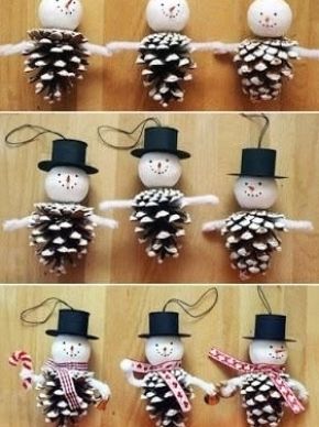 pine cone snowman ornament made from pine cones