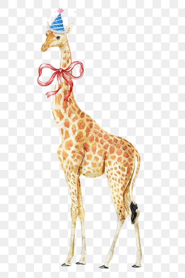 a giraffe with a party hat on it's head