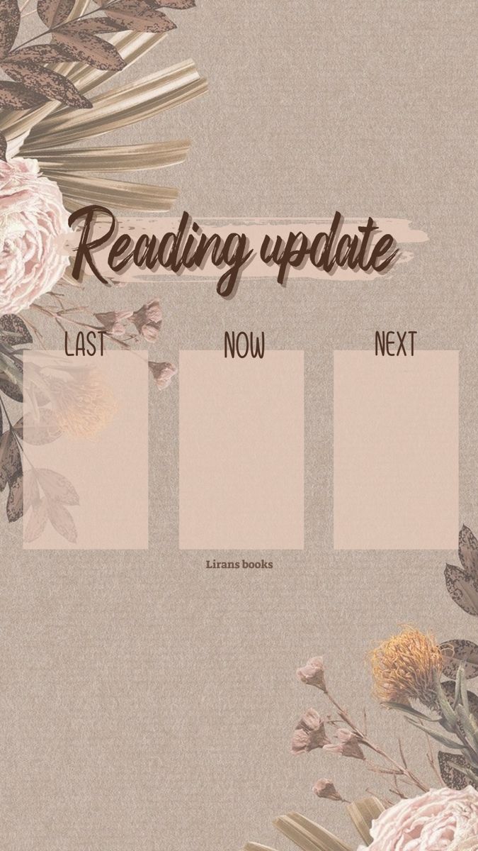 the text reads reading update now next to flowers and leaves on a beige background with three rectangles