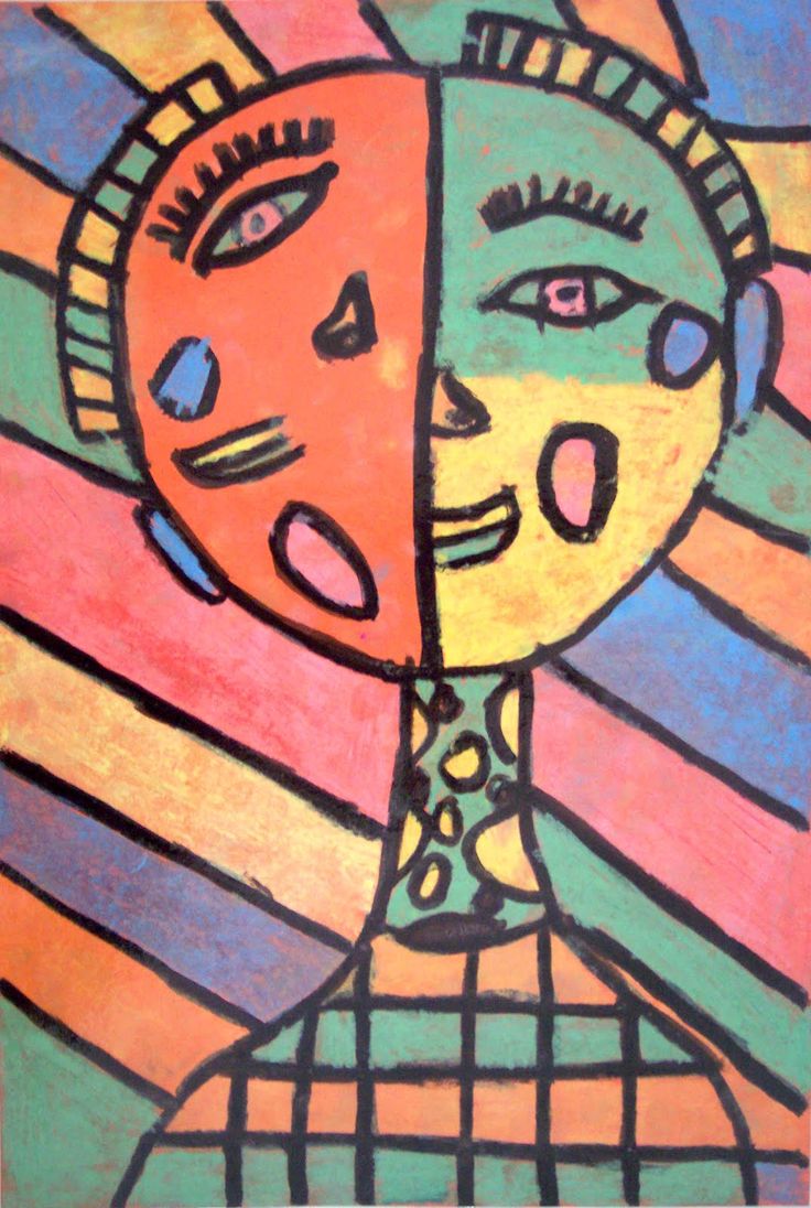 a painting of two faces with different colors