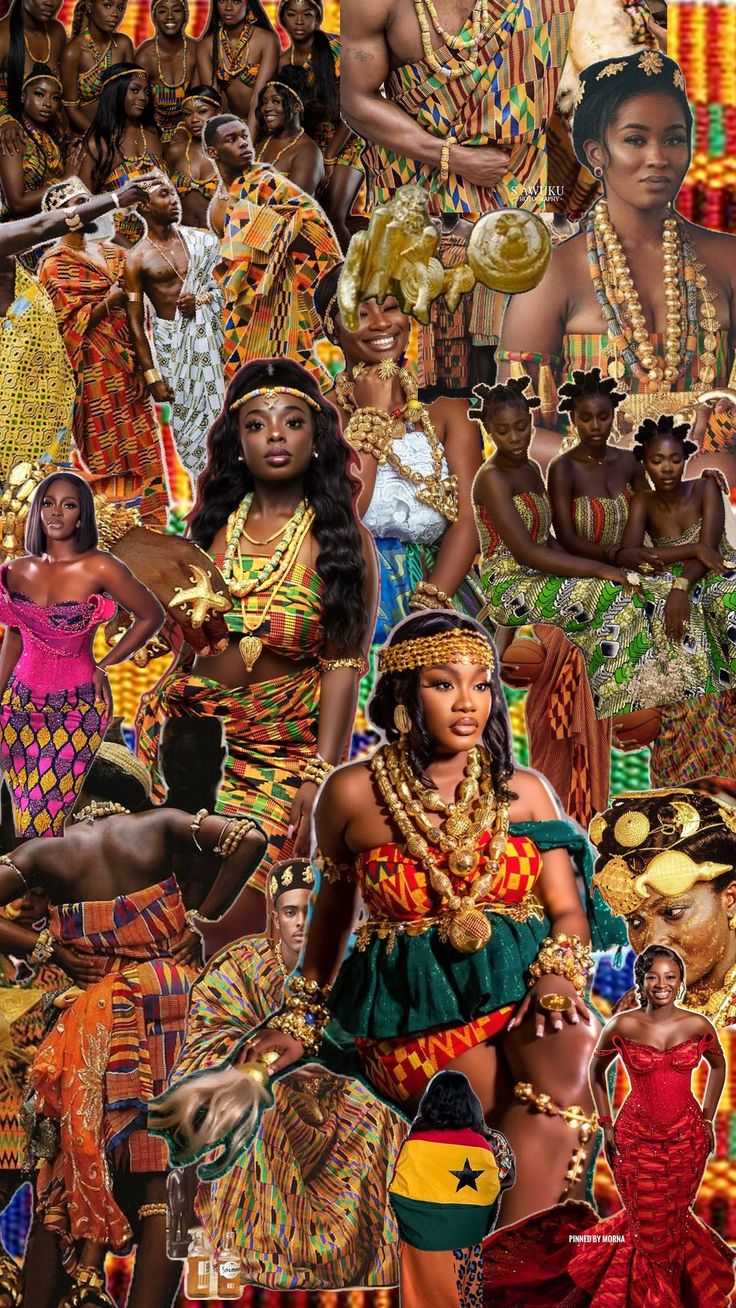 a collage of african women and men in traditional dress, with different hair colors