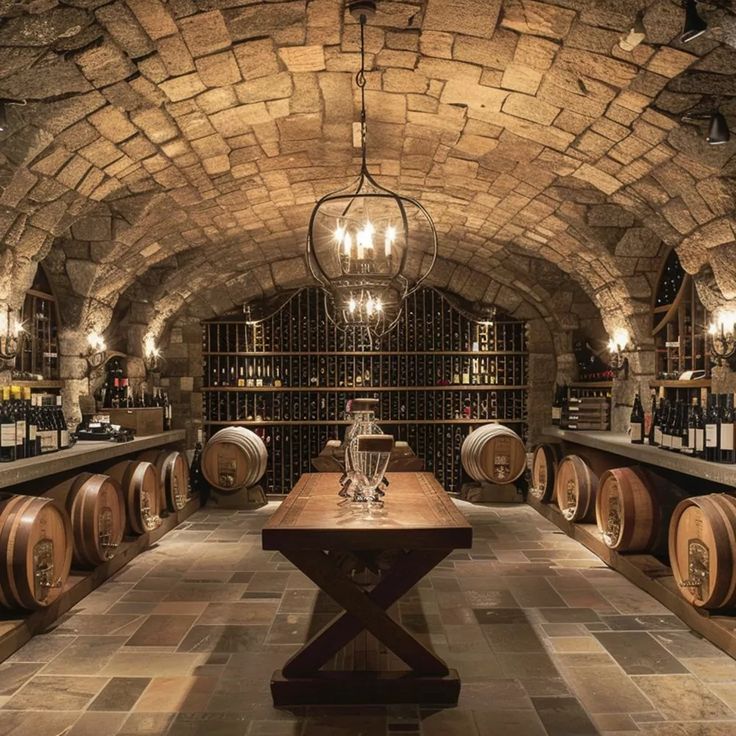 The Wine Cellar Mediterranean Wine Cellar, Spanish Wine Cellar, Wine Cellar Decor, Wine Cellar Restaurant, Wine Cellar Design Rustic, Mansion Wine Cellar, Alcohol Cellar, Wine Cave Design, Rustic Man Cave Ideas