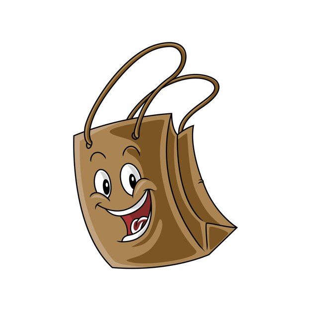 a brown bag with eyes and tongue sticking out from it's side, on a white background