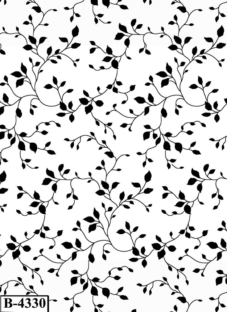 a black and white pattern with leaves on it