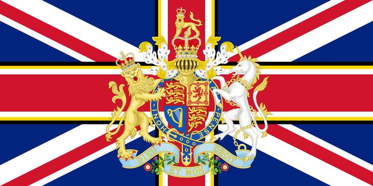 the british flag is shown with two lions on one side and an eagle on the other