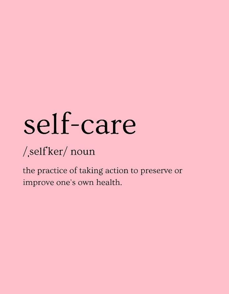 the words self - care are written in black on a pink background with an image of a