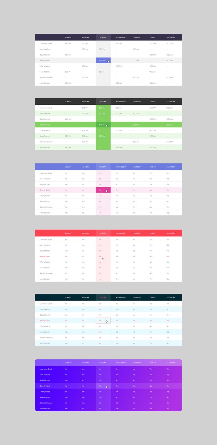 three different color options for the web page, each with their own text and numbers