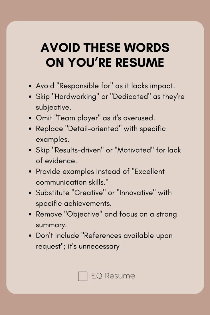 a poster with the words avoid these words on your resume