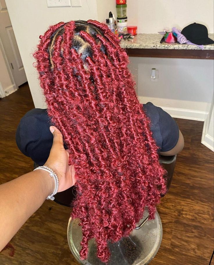 Red Butterfly Locs Black Women, Red Butterfly Locs, Balayage Brunette To Blonde, Kool Aid Hair Dye, Butterfly Locks, 2023 Hairstyles, Braids Styling, Birthday 2023, Pretty Braids