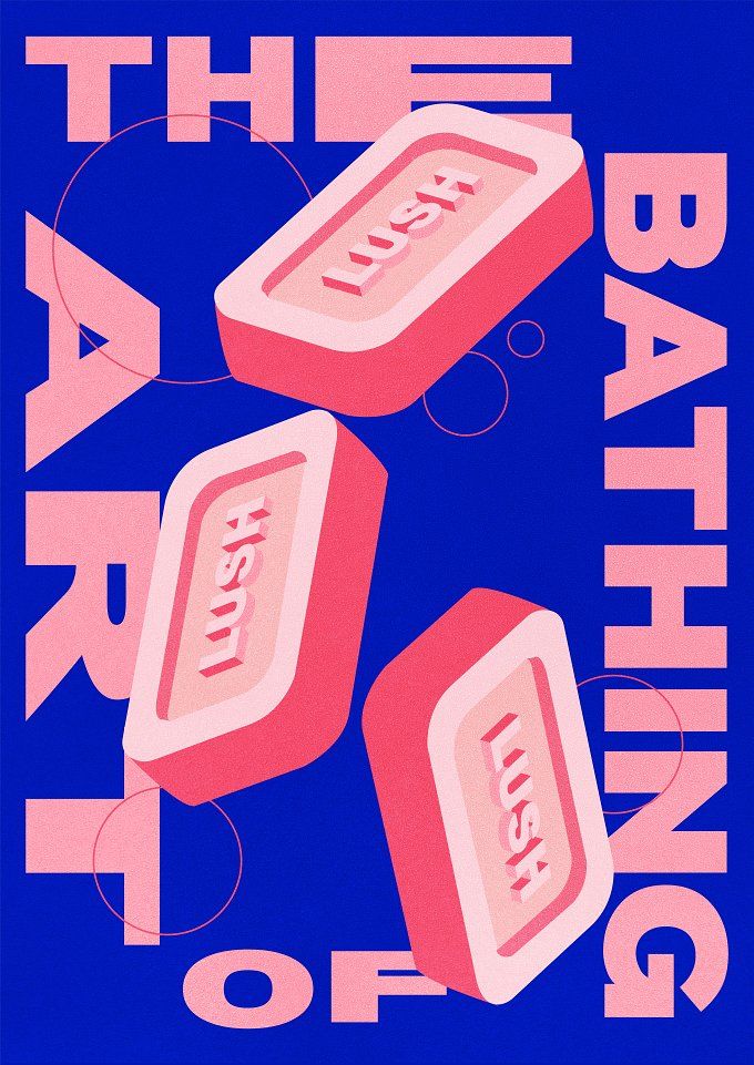 two pink rectangular objects with the words bathing on them in white letters against a blue background