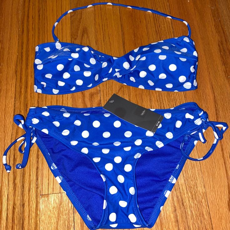 Xhilaration Bikini Blue And White Polka Dot Print Attachable Strap Bottoms Are New With Tags! Size Small Set Triangle Swim Top, Blue Polka Dots, Swim Suit Bottoms, Cheeky Bikinis, Polka Dot Print, Dot Print, White Polka Dot, Polka Dot, Blue White