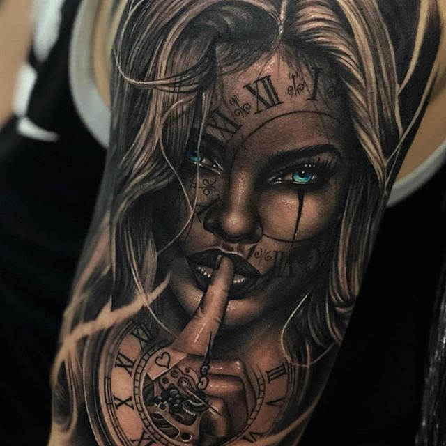 Tattoos Arm Mann, Catrina Tattoo, Skull Girl Tattoo, Girl Face Tattoo, Skull Sleeve Tattoos, Realistic Tattoo Sleeve, Girl Arm Tattoos, Men Tattoos Arm Sleeve, Cool Arm Tattoos