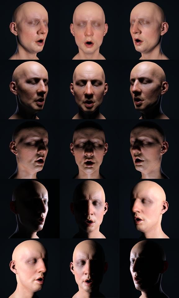 multiple images of the same person's face and head