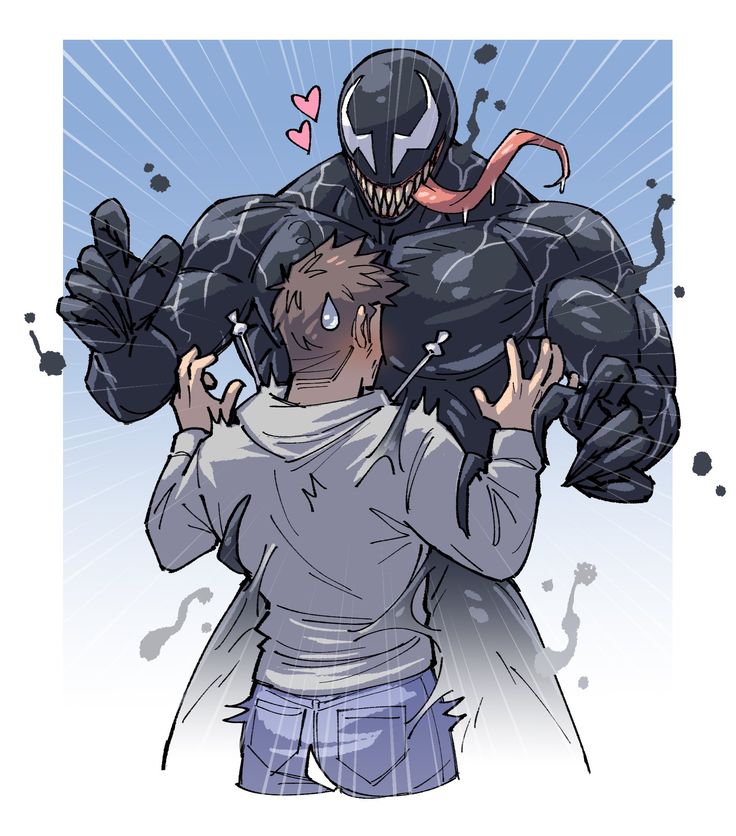 an image of a man hugging a giant spiderman in the middle of his body