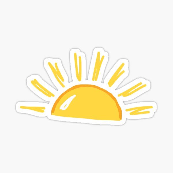 the sun sticker is yellow and has rays coming out of it, on a white background