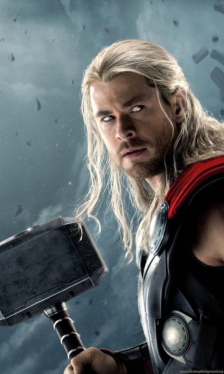 the avengers movie character thor is holding an ax in his hand and looking at the camera