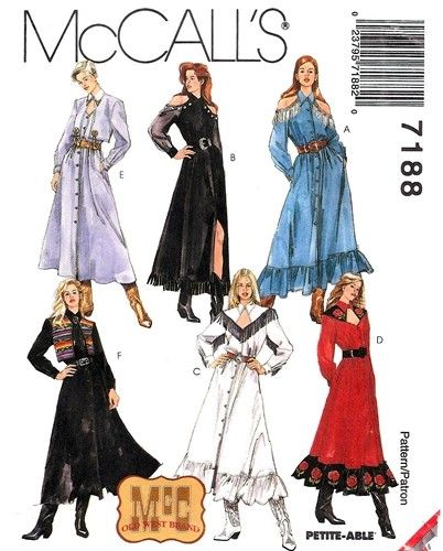 McCall's 7188 Killer Beautiful Front Buttoned Dress 1994 Western Dress Patterns, Western Style Dresses, Western Dresses For Women, Cowgirl Dresses, Dresses By Pattern, Rodeo Queen, Western Dress, Vintage Dress Patterns, Vogue Sewing