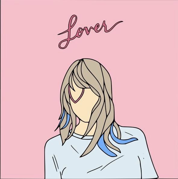 a drawing of a girl with long hair and the word love above her head on a pink background