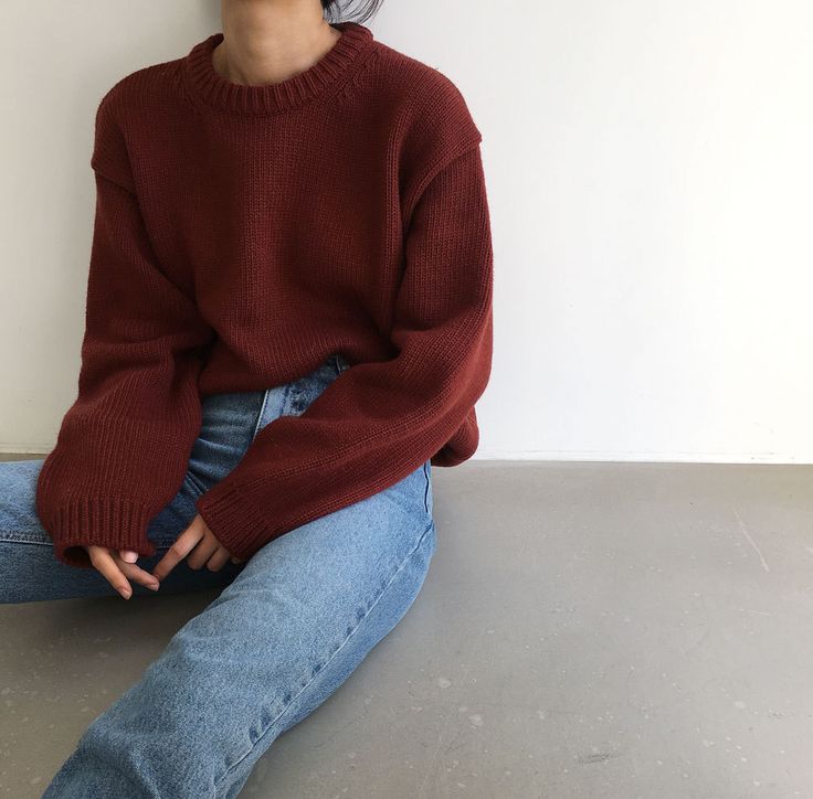 Burgundy Jeans, Korean Fashion Outfits, Pullover Outfit, Big Sweaters, Famous Designer, Maroon Sweater, Korean Fashion Trends, Instagram Beauty, Rory Gilmore