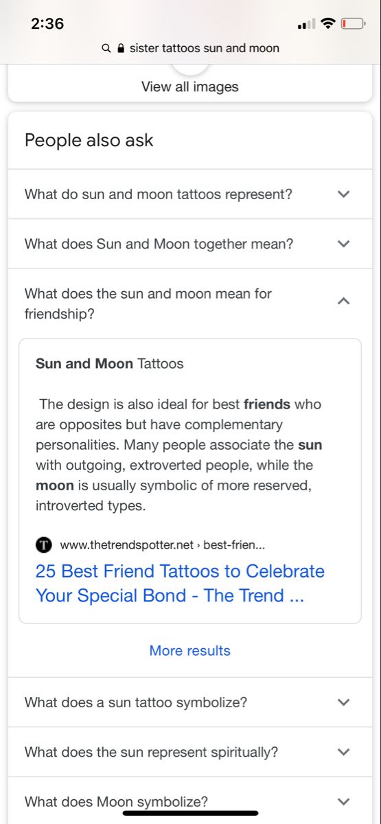 an iphone screen with the text, people also ask what does sun and moon tattoos mean?