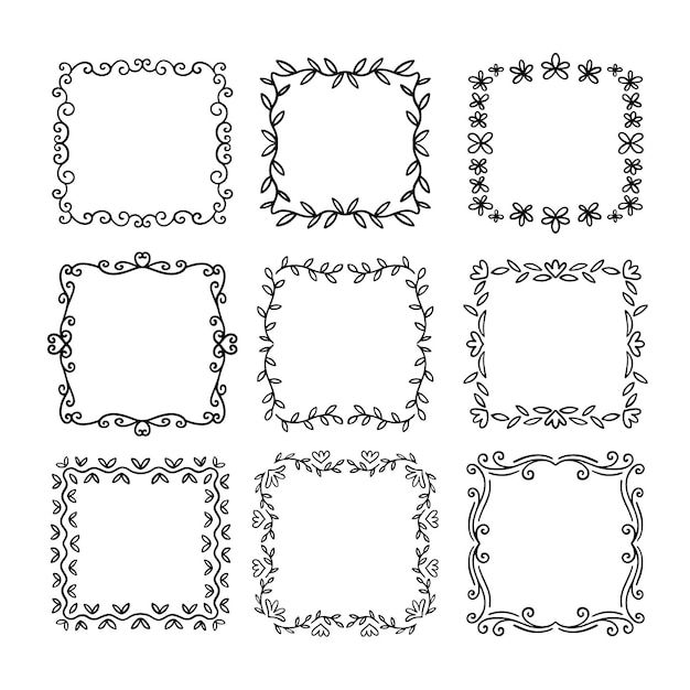 a set of nine square frames with floral designs