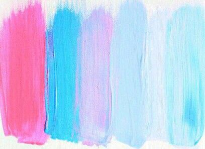 four different colors of paint on a white background, one is blue and the other is pink