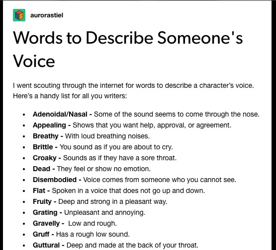 the words to describe someone's voice are shown in this text box, which is also