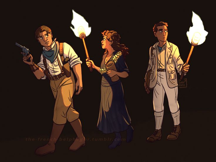 three people holding torches in their hands