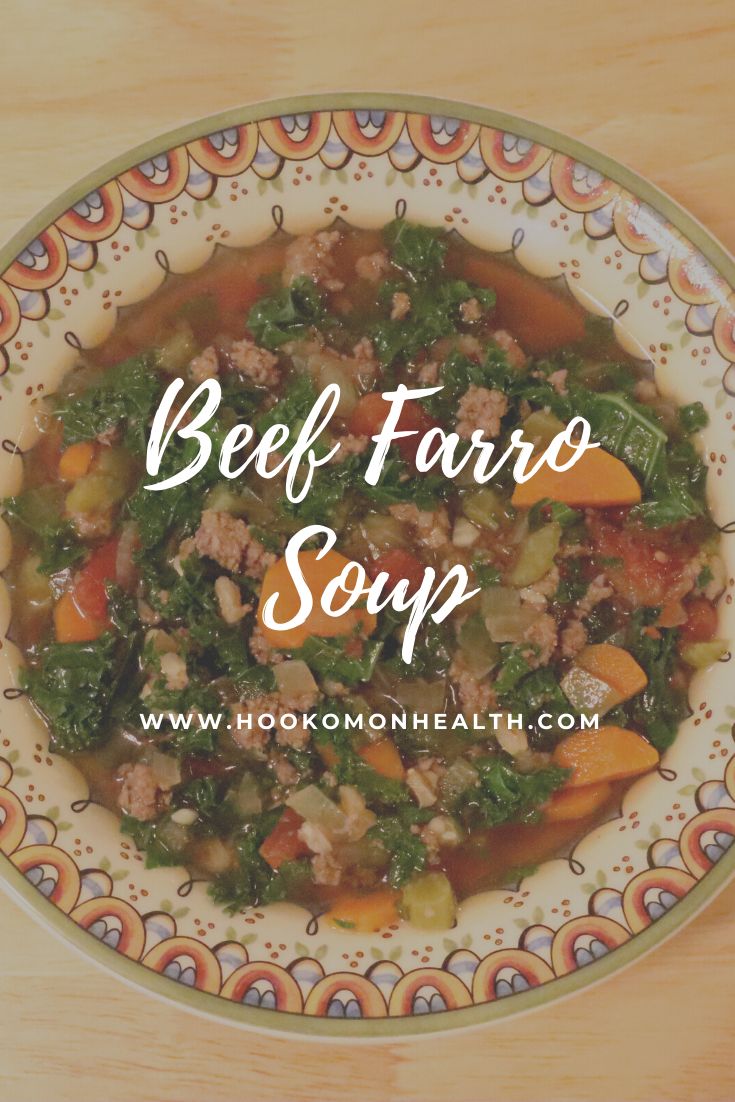 a bowl of beef and vegetable soup with the words beef faro soup above it