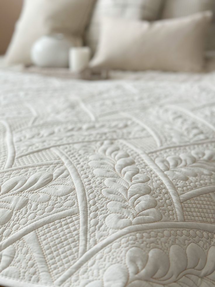 Our cream embroidered bedspreads offer a soft finish with a beige stitching. This bed spread has anti slip marks on the under side and is perfect for finishing of any bedroom display. Dimensions: 180 x 90 cm Material: 100% polyester *please note we also have a website with a 10% off introductory offer on all first orders - www.ellenvaleinteriors.com* Queen Bedding Set, Matalesse Bedding, Cream Bedspread Ideas, Beige Throw Pillows Bedroom, White Coverlet Bedding Ideas, White Quilted Bedspread, Simple Bed Spreads, Cream Quilt Bedding, Cream And White Bedding