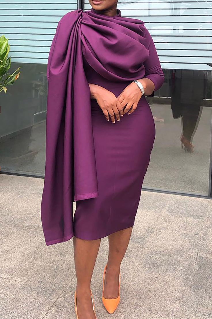 Xpluswear Side Drape Dress, Midi Party Dress, Quarter Sleeve Dress, Church Fashion, Purple Midi Dress, Stylish Work Attire, Pencil Skirt Dress, Evening Dresses For Weddings, Classy Dress Outfits