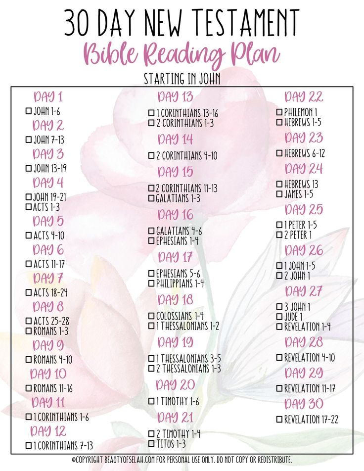 the 30 day new testament bible reading plan is shown in pink and white with flowers on it