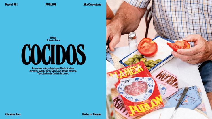 a man cutting tomatoes on top of a table next to other food items and the words coccidos written in spanish