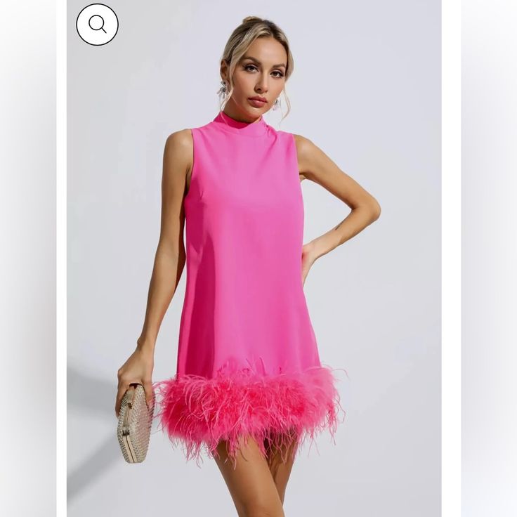 Add The Adorable Must-Have Hope Pink Feather Mini Dress! The Sleeveless Straight Style Design With A Half-High Collar Adds A Fashionable Sense Of Luxury. The Feathers Are Dotted Under The Dress, Which Looks Fluffy And Cute. Put On High Heels Or Boots To Create A Unique Look That Belongs To You. Dress Length: Approx 72cm Materials: 70% Polyester, 30% Cotton Gentle Dry Clean Only Model Is 5 Ft 74 And Wears Size S Feather Mini Dress, Glitter Wedding Dress, Bandage Midi Dress, Hot Pink Dresses, Pink Feathers, Floral Shirt Dress, Feather Dress, Puff Sleeve Dresses, Maxi Knit Dress