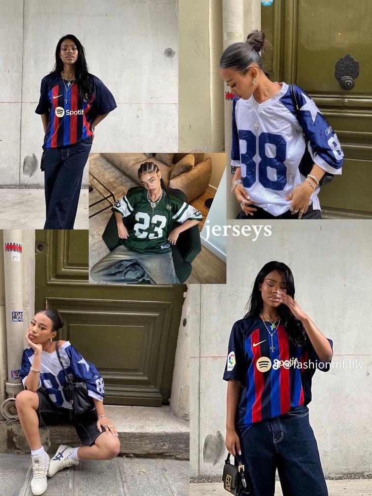 Football Jersey And Skirt Outfit, Blokecore Aesthetic, How To Style A Soccer Jersey, Jersey Outfit Women Football, Winter Jersey Outfit, Football Jersey Outfit Aesthetic, Jersey Shirt Outfit Women, Sports Jersey Aesthetic, Football Tshirt Outfits