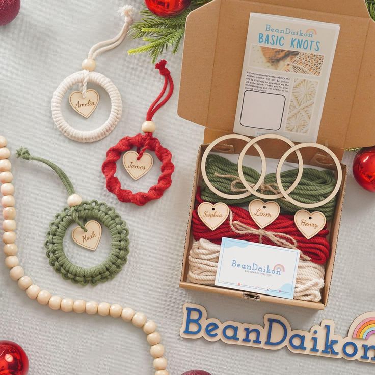 a box filled with lots of different items next to a sign that says bead dalkon