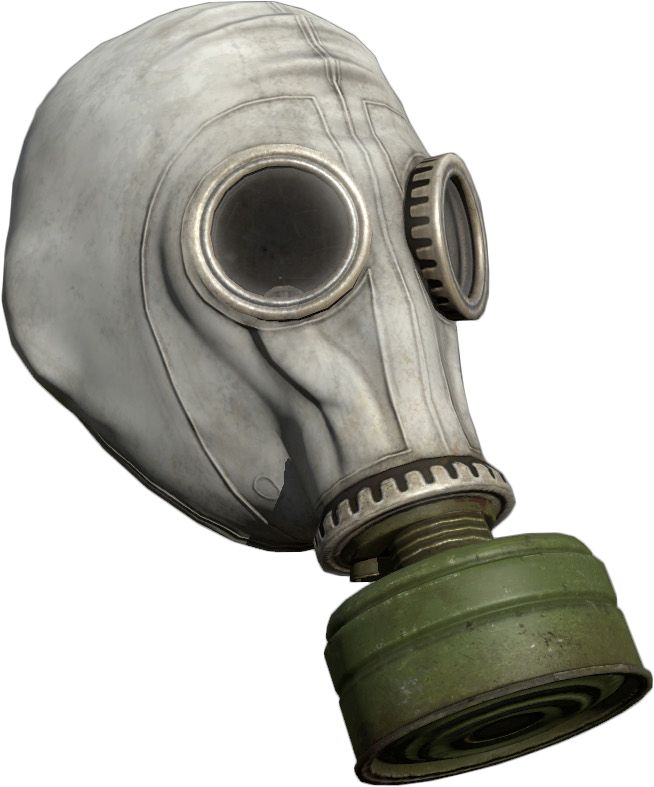 an old gas mask is shown on a white background with clippings to the side