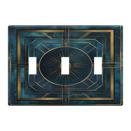 an art deco light switch plate cover in blue and gold