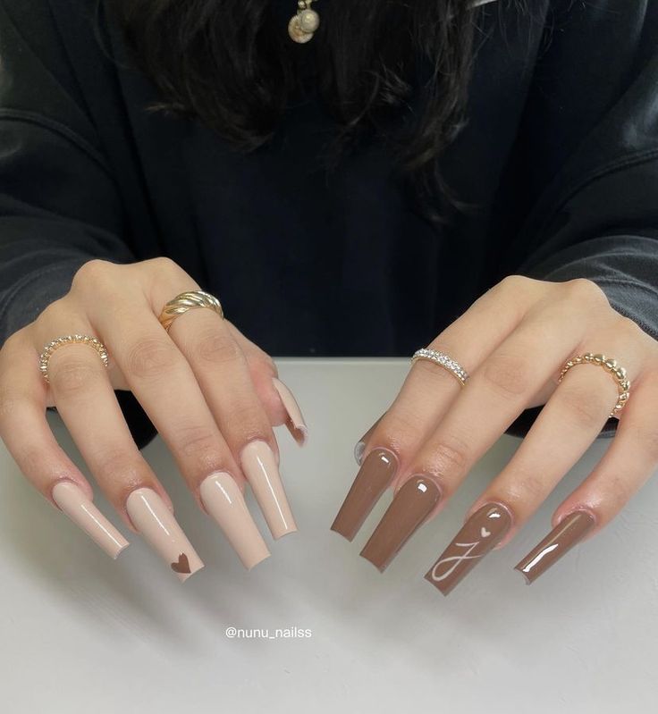 Fall nails
Aesthetic nails
Brown nails
Cream nails Nails Technician, Nails And Rings, Brown Acrylic Nails, Tapered Square Nails, Long Acrylic Nail Designs, Ombre Acrylic Nails, White Acrylic Nails, Dope Nail Designs, Fall Acrylic Nails