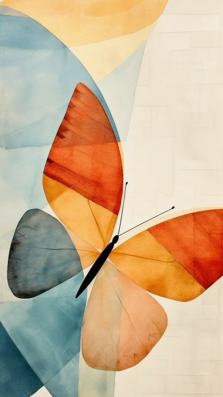 an abstract painting of a butterfly flying through the air