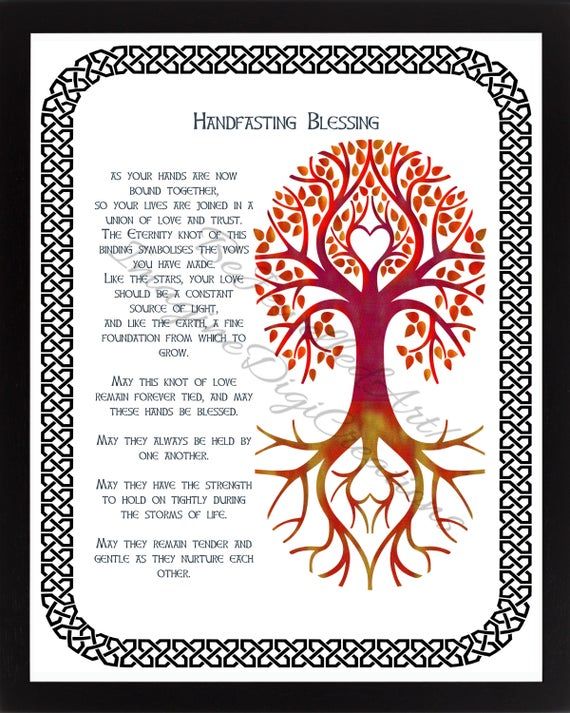 a tree with red leaves on it and the words, handfasting blessing