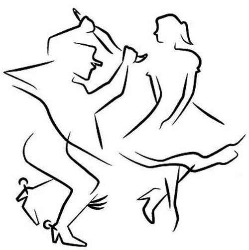 a line drawing of two people dancing