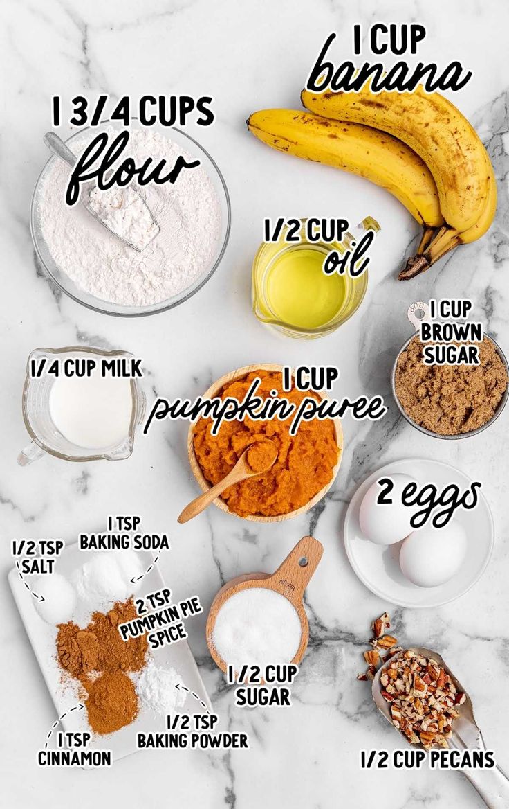 the ingredients to make banana flour on a marble counter top