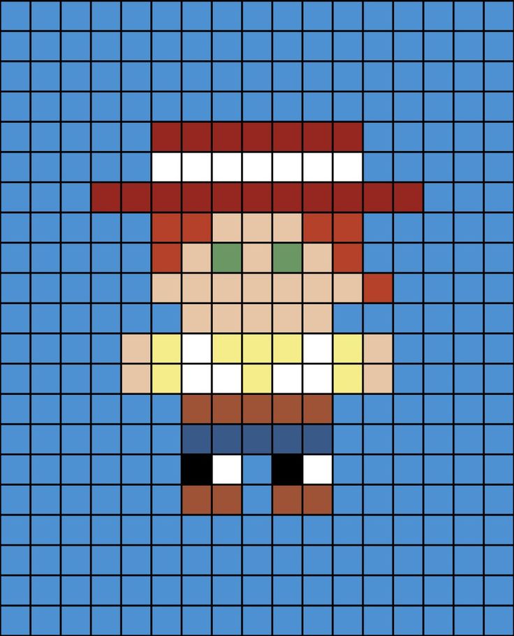 A small pixel art template of Jessie the cow-girl from Toy Story 2 and onwards. Small Pixel Art, Disney Canvas Paintings, Modele Pixel Art, Easy Perler Beads Ideas, Easy Pixel Art, Pixel Art Templates, Pixel Drawing, Diy Perler Bead Crafts, Pixel Crochet