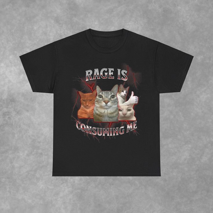 Rage Is Consuming Me Cat Bootleg Shirt Y2k Crew Neck T-shirt With Cat Print, Graphic Tee With Cat Print For Streetwear, Y2k Cat Print Crew Neck T-shirt, Y2k Style Cat Print Crew Neck T-shirt, Silly Graphic Tees, Graphic Shirt Design Ideas, Cringe Clothes, Silly T Shirts, Funny T-shirt