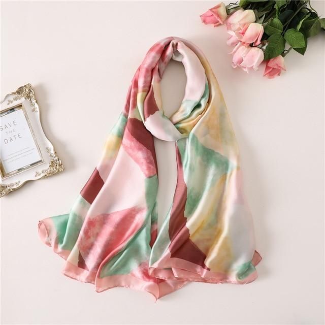 Fashion Silk Scarf Printed Bandana Shawl #FS-75-women-wanahavit-fs228 pink-wanahavit Shawl Ideas, Scarf Photography, Fancy Scarf, Scarf Display, Sparkly Scarf, Beach Shawl, Pompom Scarf, Pashmina Wrap, Silk Bandana