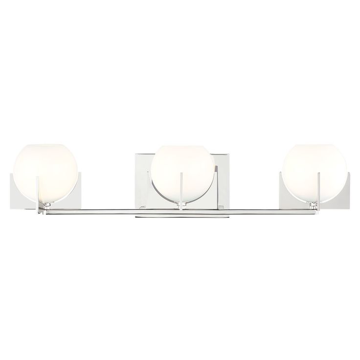 three light bathroom fixture in chrome finish with frosted glass globes on each side