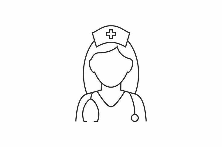 a line drawing of a nurse with a stethoscope on her head,