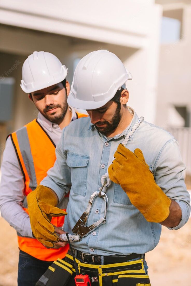 two men wearing hard hats and safety gear