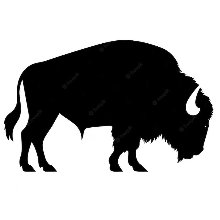 the silhouette of a buffalo is shown in black and white